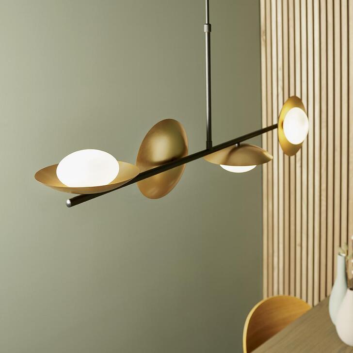 Thorlight Noelle Dark Bronze & Gold Finish 4 Light Linear Bar Pendant Complete With Opal Glasses