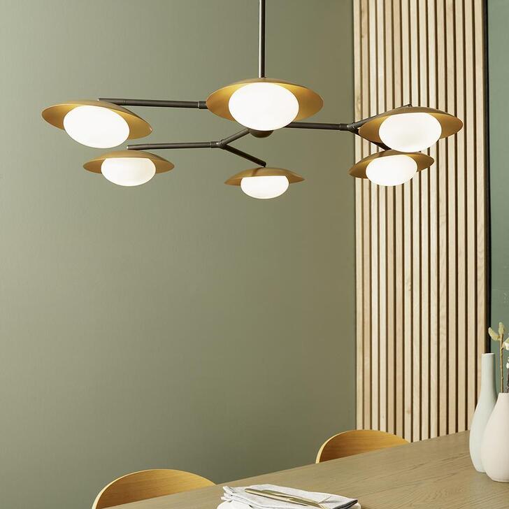 Thorlight Noelle Dark Bronze & Gold Finish 6 Light Pendant Complete With Opal Glasses