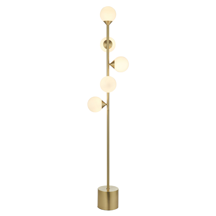 Thorlight Orson 5 Light Floor Lamp Satin Brushed Gold With Frosted Glass Globes