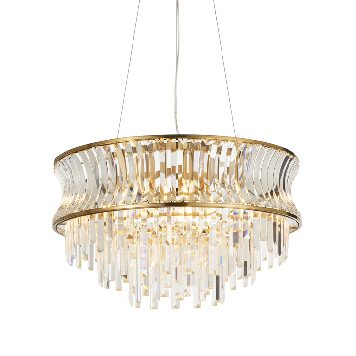 Thorlight Paityn 9 Light Curved Crystal Chandelier Brass