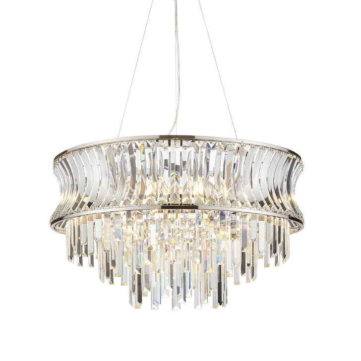 Thorlight Paityn 9 Light Curved Crystal Chandelier Polished Nickel