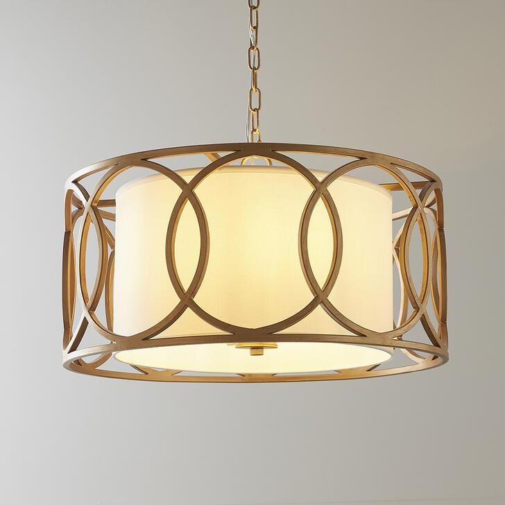 Thorlight Raquel Brushed Gold Finish 4 Light Shaped Pendant Complete With White Fabric Shade