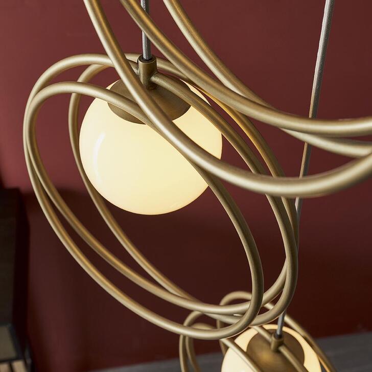 Thorlight Ravi Brushed Gold Finish 3 Light Cluster Pendant Complete With Glossy Opal Glass Globes