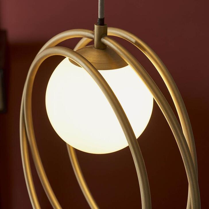 Thorlight Ravi Brushed Gold Finish 3 Light Cluster Pendant Complete With Glossy Opal Glass Globes