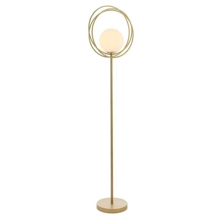 Thorlight Ravi Brushed Gold Finish Floor Lamp Complete With Glossy Opal Glass Globe