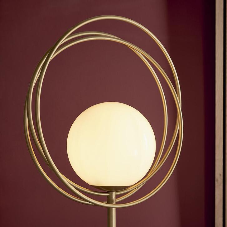 Thorlight Ravi Brushed Gold Finish Floor Lamp Complete With Glossy Opal Glass Globe