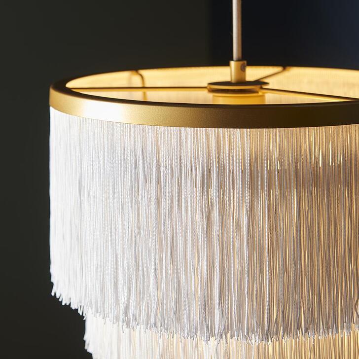 Thorlight Rey Matt Gold Finish Pendant Light Complete With White Soft Tassels