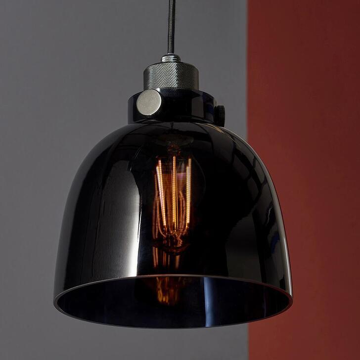 Thorlight Rylee Black Chrome Single Pendant Complete With Black Tinted Glass