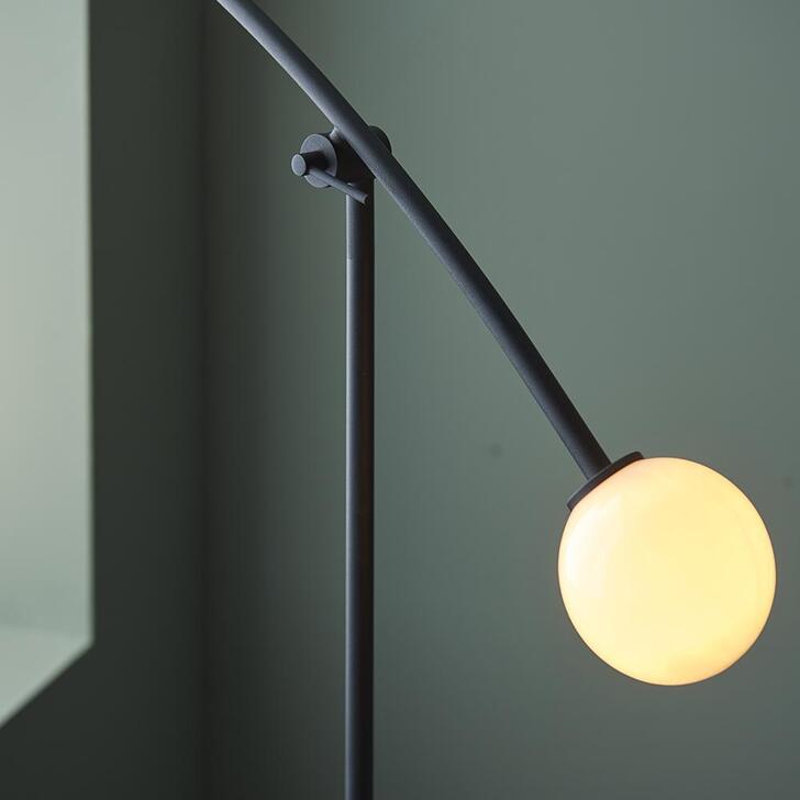 Thorlight Selah Textured Black Finish 2 Light Floor Lamp Complete With Glossy Opal Glass Globes