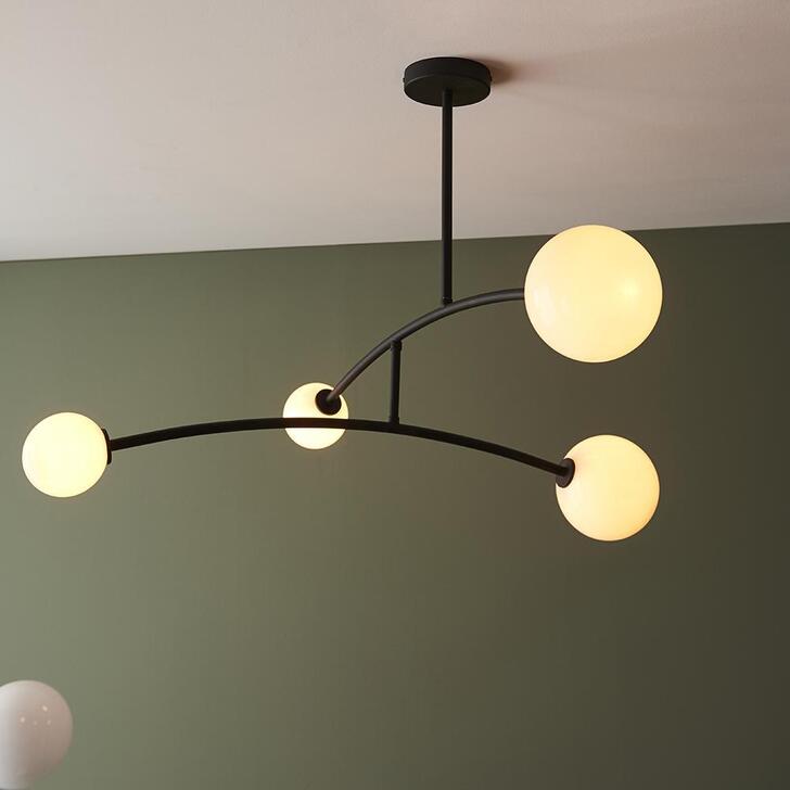 Thorlight Selah Textured Black Finish 4 Light Semi Flush Ceiling Light Complete With Glossy Opal Glass Globes