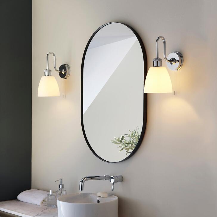 Thorlight Silas Polished Chrome Single Bathroom Wall Light With Gloss Opal Glass Shade - IP44