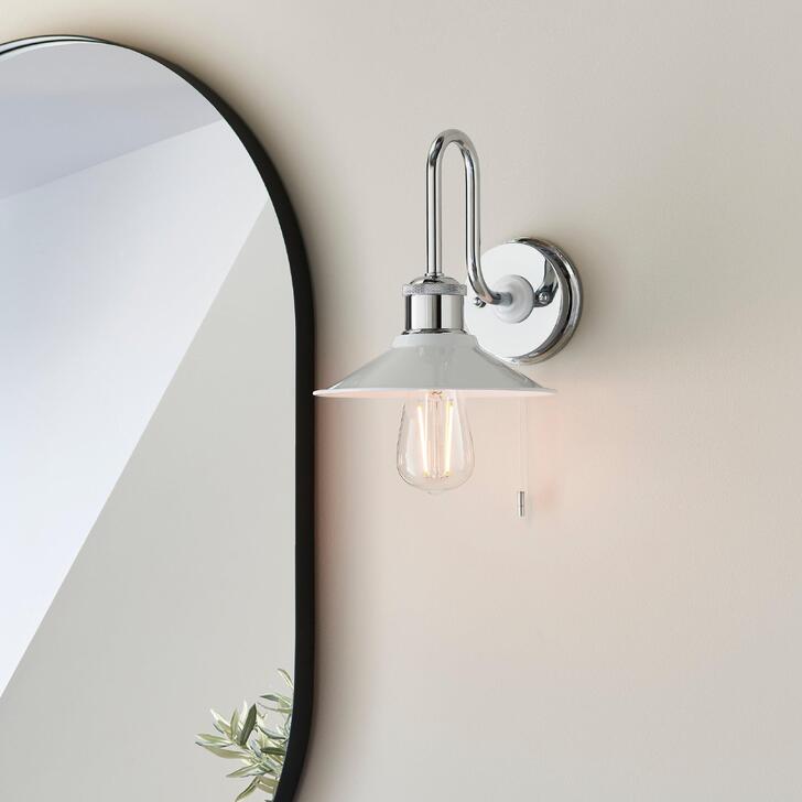 Thorlight Silas Polished Chrome Single Bathroom Wall Light With White Shade - IP44