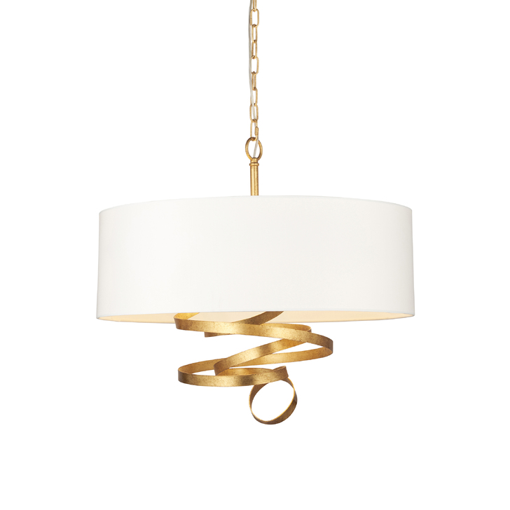 Thorlight Talon 3 Light Pendant Gold Leaf Decorative Metalwork With Ivory Cotton Shade