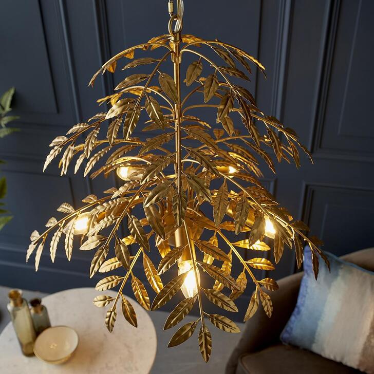 Thorlight Tatum Distressed Gold 5 Light Layered Leaf Pendant