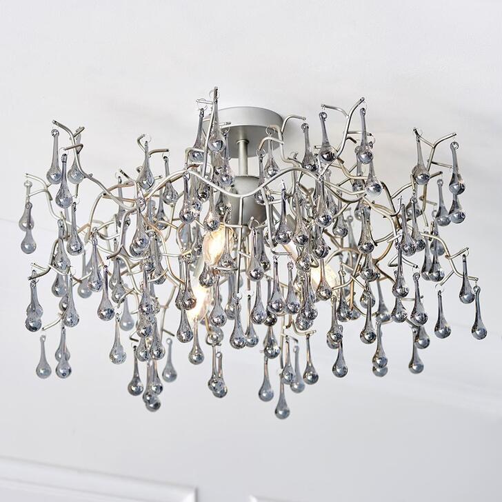 Thorlight Tova Aged Silver Finish 3 Light Semi Flush Ceiling Light Complete With Smokey Grey Tinted Glass Teardrops