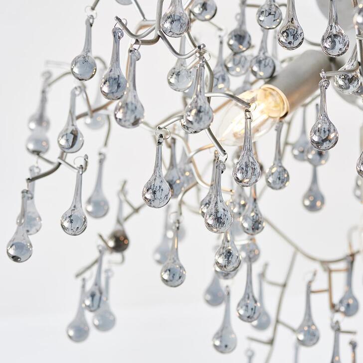 Thorlight Tova Aged Silver Finish 3 Light Semi Flush Ceiling Light Complete With Smokey Grey Tinted Glass Teardrops