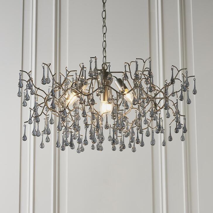 Thorlight Tova Aged Silver Finish 4 Light Pendant Complete With Smokey Grey Tinted Glass Teardrops