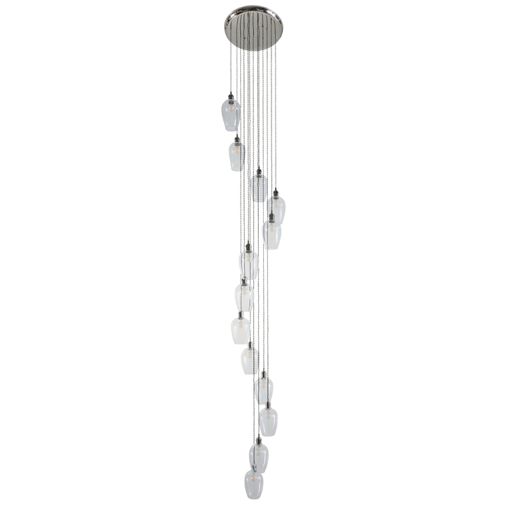 Thorlight Trentham Large 13 Light Polished Nickel Stairway Cascade Light Complete With Clear Glass Shades