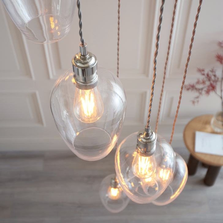 Thorlight Trentham Large 7 Light Polished Nickel Stairway Cascade Light Complete With Clear Glass Shades