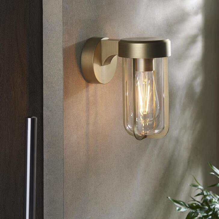 Thorlight Vada Brushed Gold Finish Exterior Wall Light Complete With Clear Glass - IP44