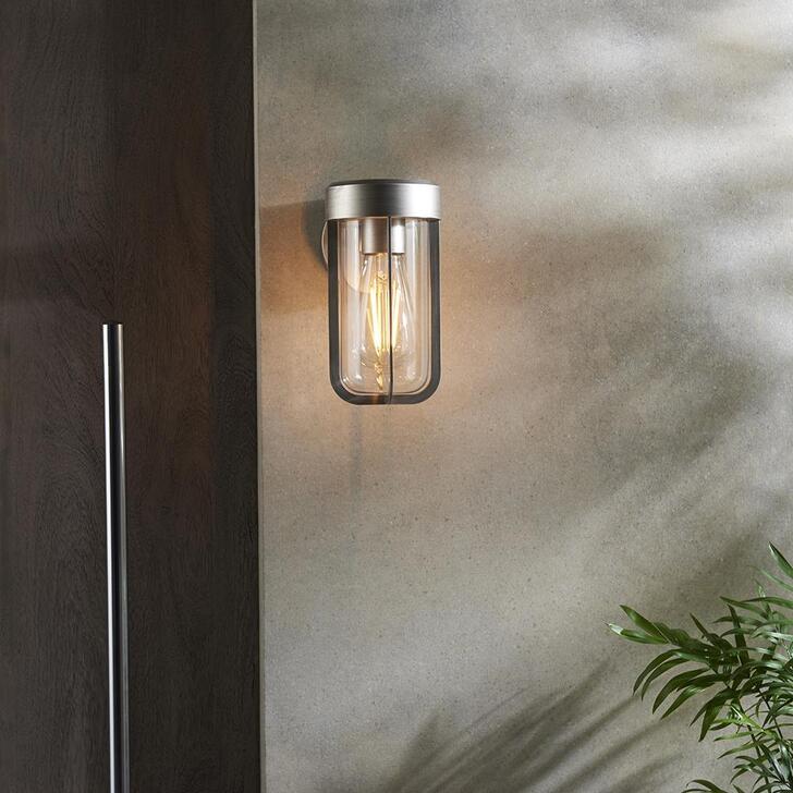 Thorlight Vada Brushed Silver Finish Exterior Wall Light Complete With Clear Glass - IP44