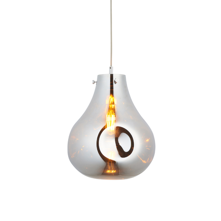 Thorlight Xian Single Pendant Light Polished Chrome With Chrome Dimpled Glass