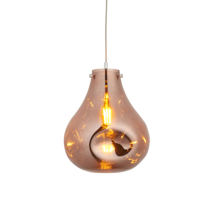 Thorlight Xian Single Pendant Light Polished Chrome With Copper Dimpled Glass