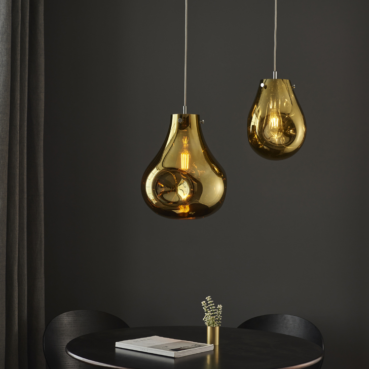 Thorlight Xian Single Pendant Light Polished Chrome With Gold Dimpled Glass