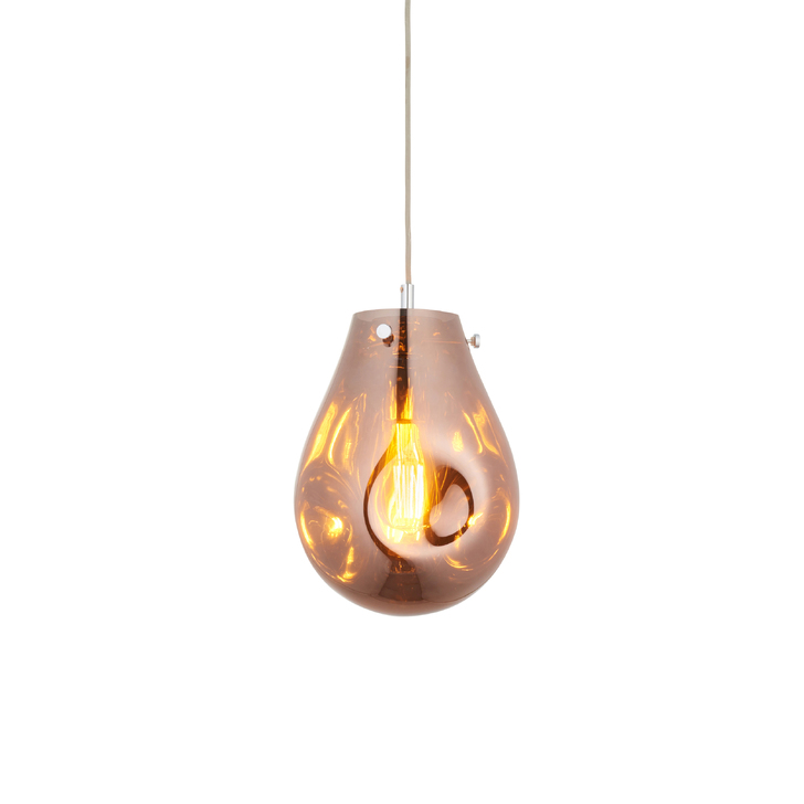 Thorlight Xian Small Single Pendant Light Polished Chrome With Copper Dimpled Glass