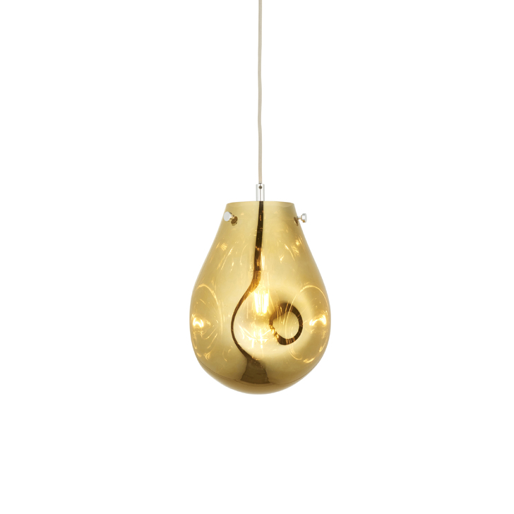 Thorlight Xian Small Single Pendant Light Polished Chrome With Gold Dimpled Glass