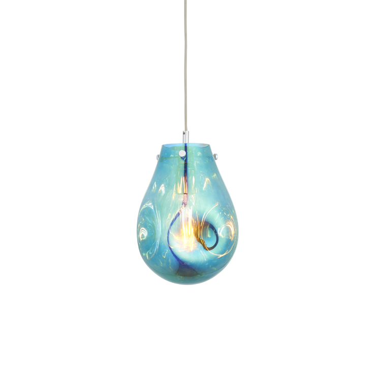 Thorlight Xian Small Single Pendant Light Polished Chrome With Petrol Effect Dimpled Glass