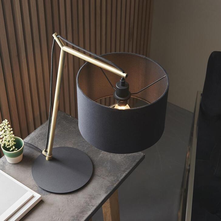 Thorlight Yareli Matt Brass & Black Finish Angular Table Lamp Complete With Black Cotton Shade