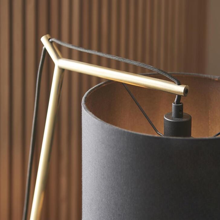 Thorlight Yareli Matt Brass & Black Finish Angular Table Lamp Complete With Black Cotton Shade