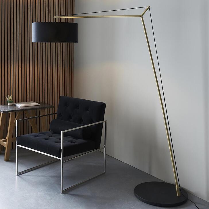 Thorlight Yareli Matt Brass & Black Finish Large Angular Floor Lamp Complete With Black Cotton Shade