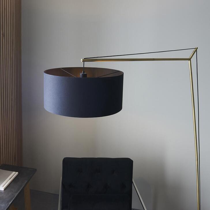 Thorlight Yareli Matt Brass & Black Finish Large Angular Floor Lamp Complete With Black Cotton Shade