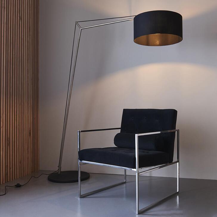 Thorlight Yareli Matt Nickel & Black Finish Large Angular Floor Lamp Complete With Black Cotton Shade