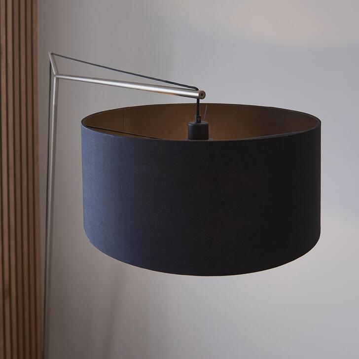 Thorlight Yareli Matt Nickel & Black Finish Large Angular Floor Lamp Complete With Black Cotton Shade