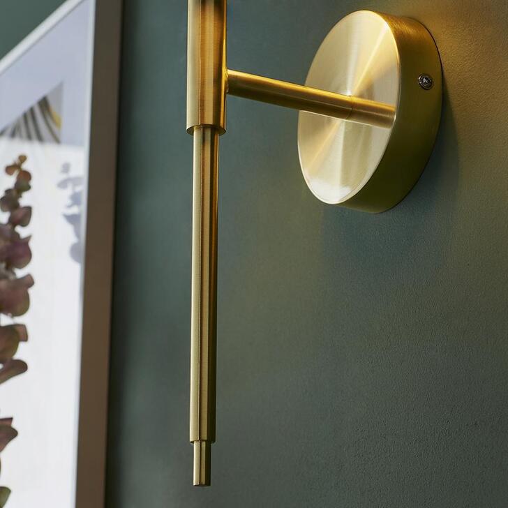 Thorlight Zadie Satin Brass Single Wall Light Complete With Vintage White Cotton Fabric Shade