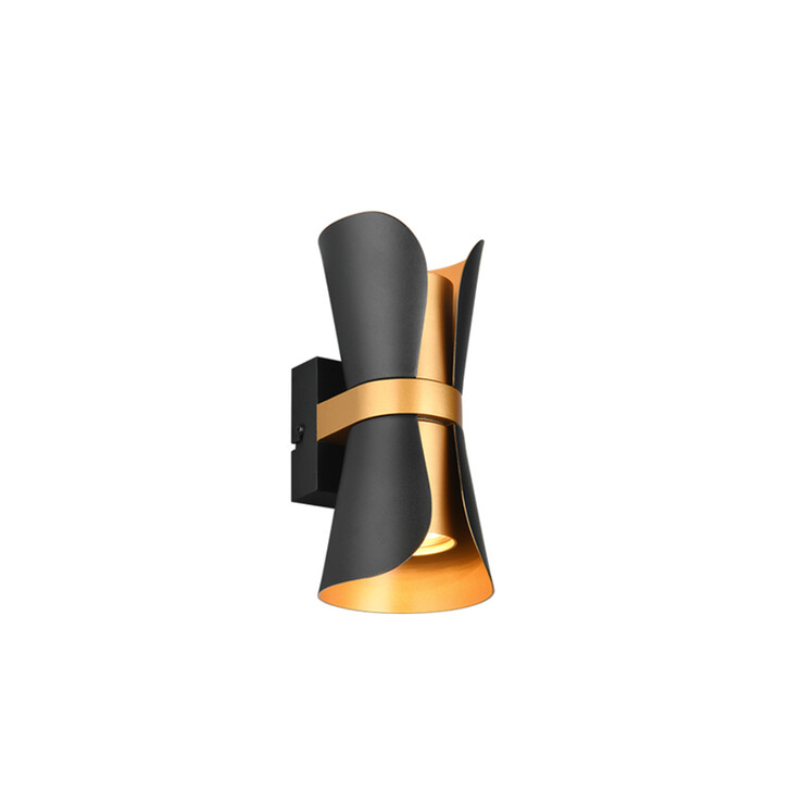 Trio Lighting Coat Up & Down Curved Wall Light Matt Black & Gold Finish
