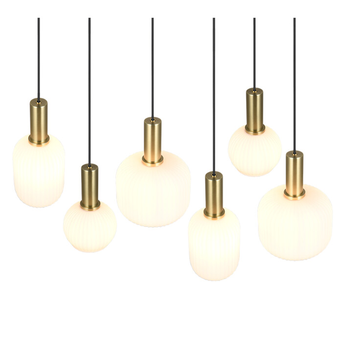 Trio Lighting Diva 6 Light Rectangular Island Pendant Matt Brass/Black With Opal Assorted Glasses