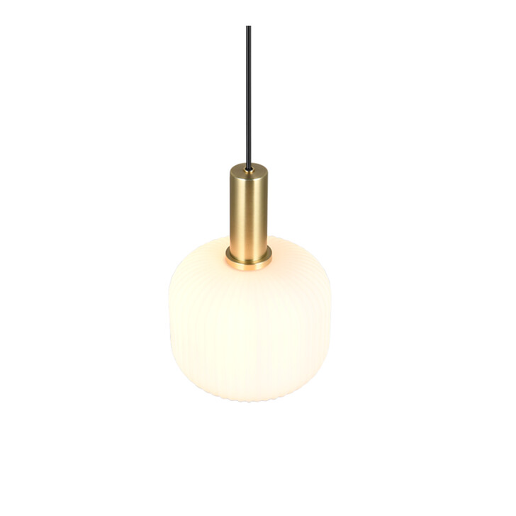 Trio Lighting Diva Single Pendant Matt Brass With Opal Ribbed Glass