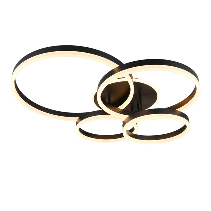 Trio Lighting Drake Matt Black 4 Ring LED Flush Ceiling Light - CCT 2700K - 6500K, Dimmable