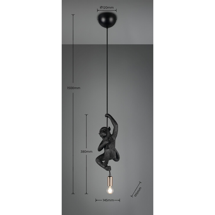 Trio Lighting Fips Black Resin Monkey Single Pendant Light