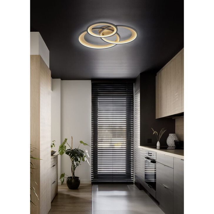 Trio Lighting Granada Matt Black Triple Ring Flush LED Ceiling Light - 3000K, 3 Stage Dimming