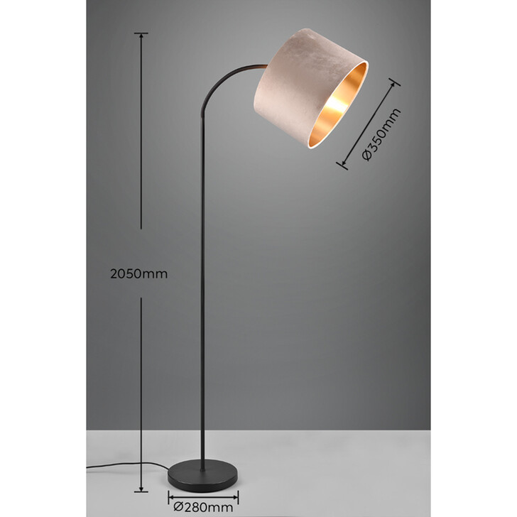 Trio Lighting Julieta Floor Lamp Matt Black With Fawn Velvet Shade With Gold Lining