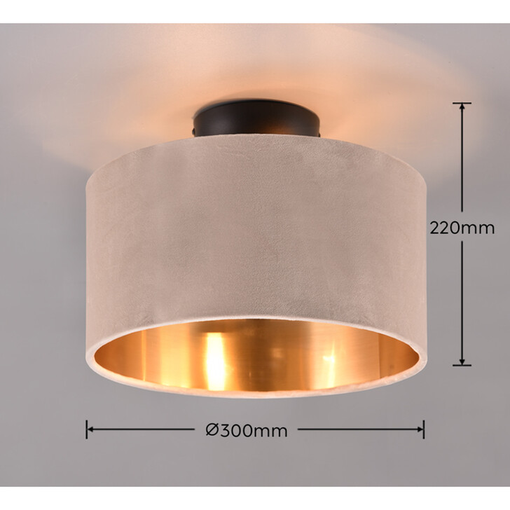 Trio Lighting Julieta Semi Flush Ceiling Light Fawn Velvet Shade With Gold Lining