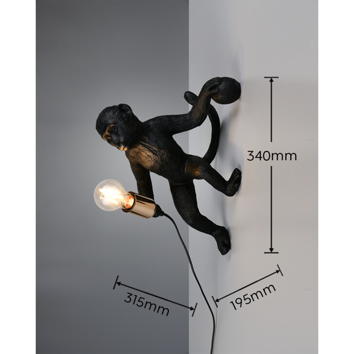 Trio Lighting Louy Black Resin Monkey Plug-In Wall Light