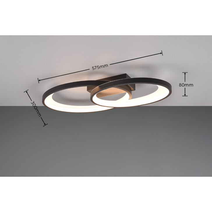 Trio Lighting Malaga Matt Black Double Oval Hoop Flush LED Ceiling Light - 3000K