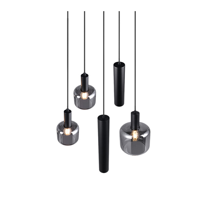 Trio Lighting Mataro 5 Light Clsuter Pendant Matt Black With Chrome Plated Glasses