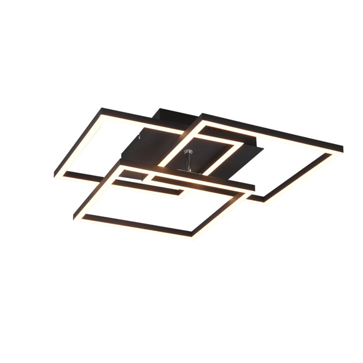 Trio Lighting Mobile Matt Black Square Flush Swivelling Ceiling Light - Remote Control